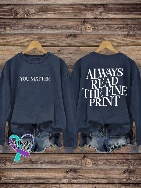 You Matter Suicide Awareness Art Print Pattern Casual Sweatshirt Navy / S