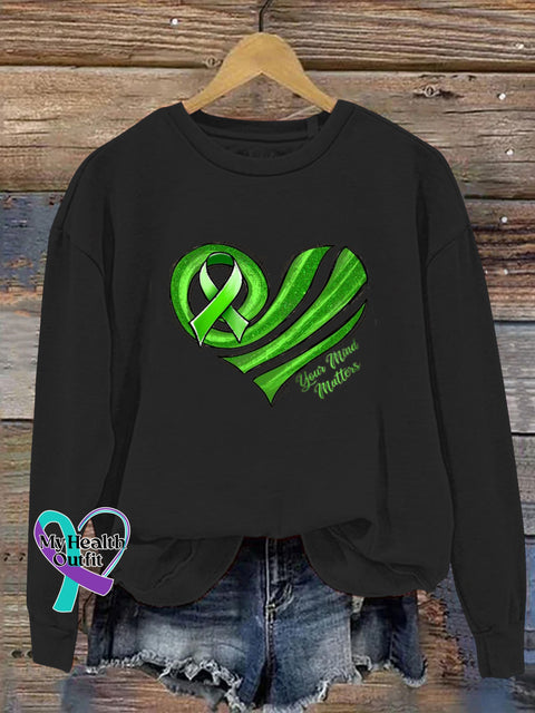 You Mind Matters Heart Print Casual Sweatshirt Black / S