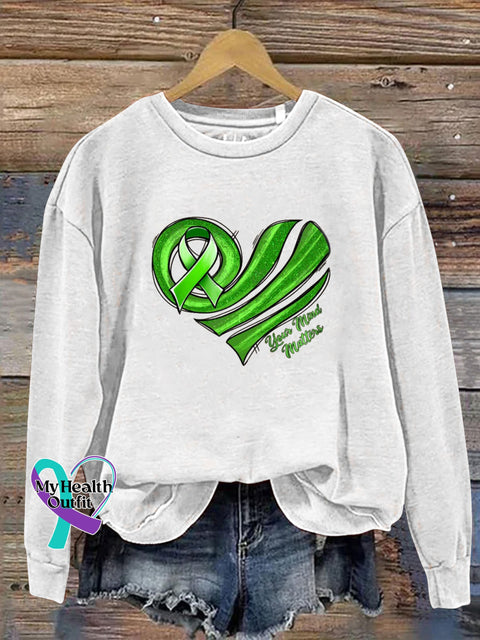 You Mind Matters Heart Print Casual Sweatshirt White / S