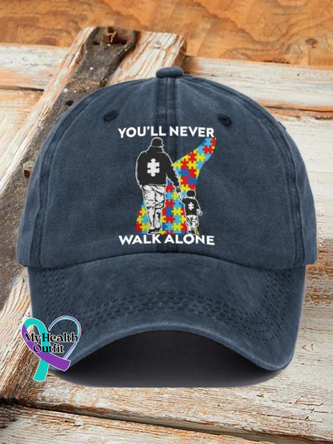 You’ll Never Walk Alone Autism Awareness Art Print Hats Navy / Onesize