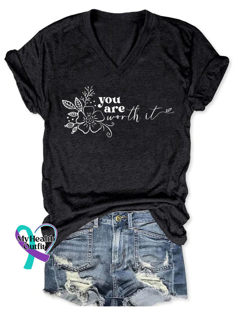 Your Are Worth It Print T-Shirt Black / S