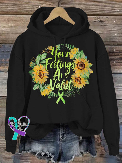 Your Feelings Are Valid Mental Health Awareness Print Casual Hoodie Black / S