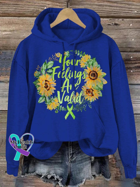 Your Feelings Are Valid Mental Health Awareness Print Casual Hoodie Blue / S
