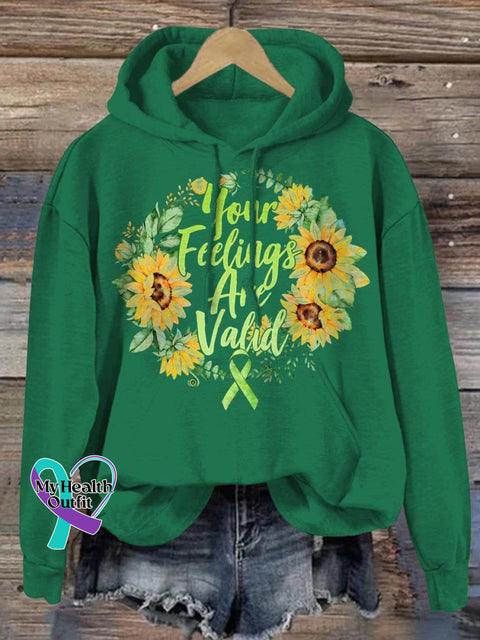 Your Feelings Are Valid Mental Health Awareness Print Casual Hoodie Green / S
