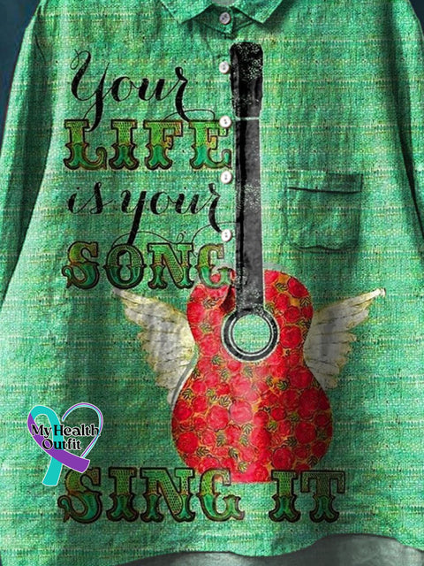 Your Life Is Song Sing It Art Print Casual Cotton And Linen Shirt