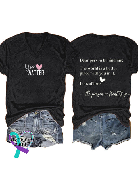 Your Matter Love Print Casual V-Neck Short Sleeve T-Shirt Black / S