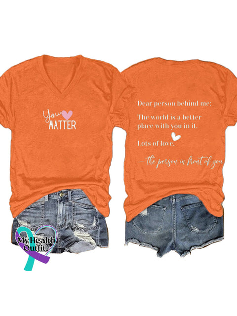 Your Matter Love Print Casual V-Neck Short Sleeve T-Shirt Orange / S