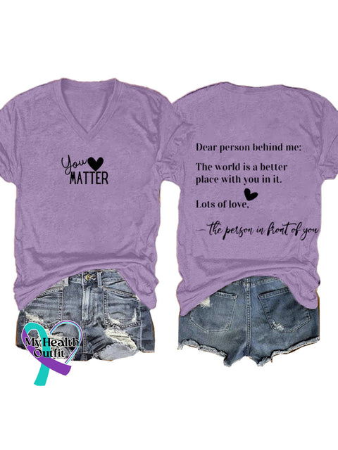 Your Matter Love Print Casual V-Neck Short Sleeve T-Shirt Purple / S
