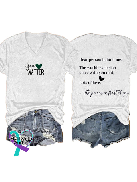 Your Matter Love Print Casual V-Neck Short Sleeve T-Shirt White / S