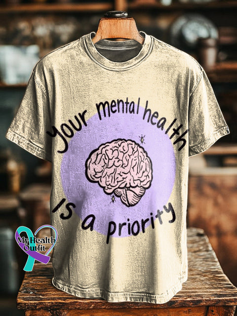 Your Mental Health Is A Prioity Printed Casual Round Neck Short Sleeve T-Shirt Multicolor / S