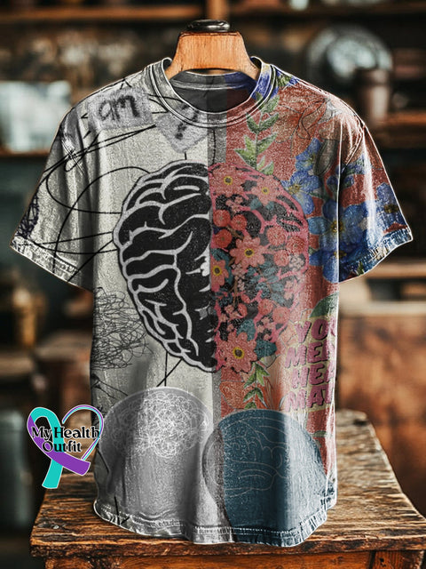 Your Mental Health Matters Printed Casual Crew Neck Short Sleeve T-Shirt Multicolor / S