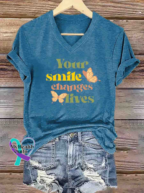 Your Smile Change Lives Art T-Shirt Blue / S