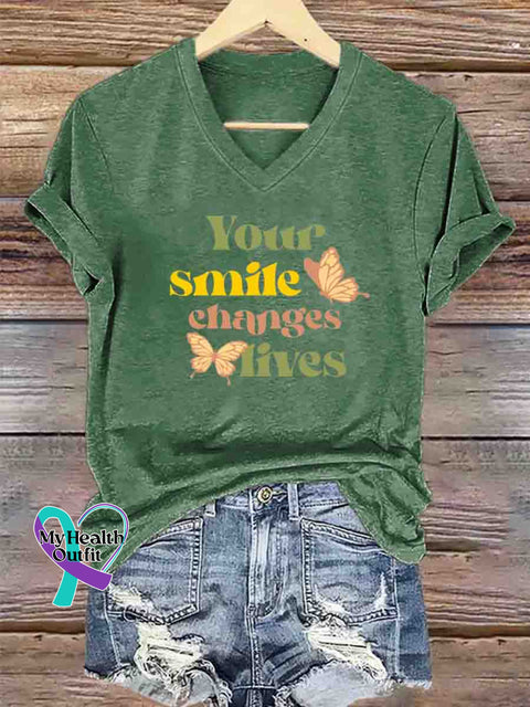 Your Smile Change Lives Art T-Shirt Green / S