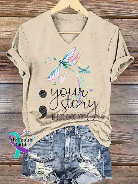 Your Story Is Not Over Yet Dragonfly Art V neck Casual T Shirt Apricot / S