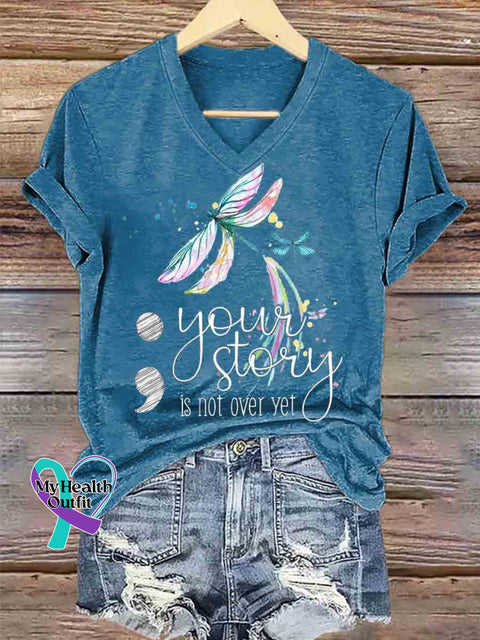 Your Story Is Not Over Yet Dragonfly Art V neck Casual T Shirt Blue / S