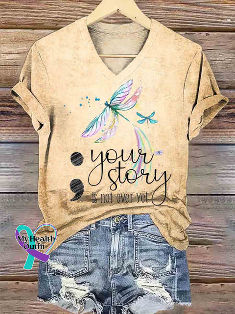 Your Story Is Not Over Yet Dragonfly Art V neck Casual T Shirt Khaki / S