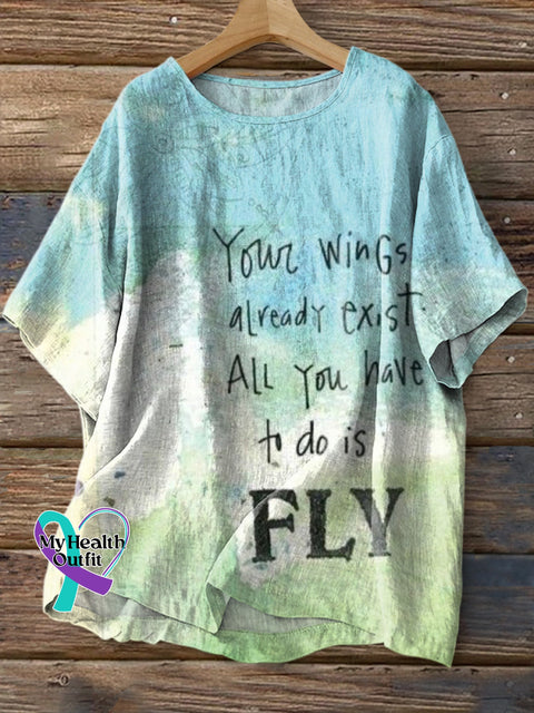 Your Wings Already Exist All Your Have To Do Is Fly Printed Casual Cotton Linen Shirt Multicolor / S
