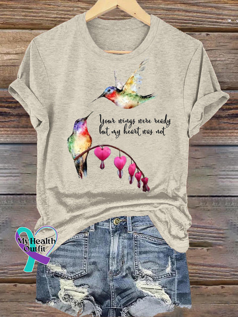 Your Wings Are Ready But My Heart Isn’t Bird Print Casual Crew Neck Short Sleeve T-Shirt Beige / S