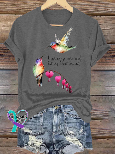 Your Wings Are Ready But My Heart Isn’t Bird Print Casual Crew Neck Short Sleeve T-Shirt Grey / S