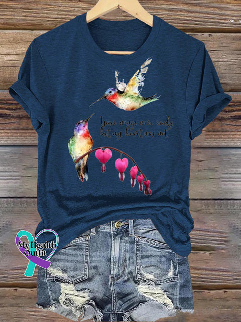Your Wings Are Ready But My Heart Isn’t Bird Print Casual Crew Neck Short Sleeve T-Shirt NavyBlue / S
