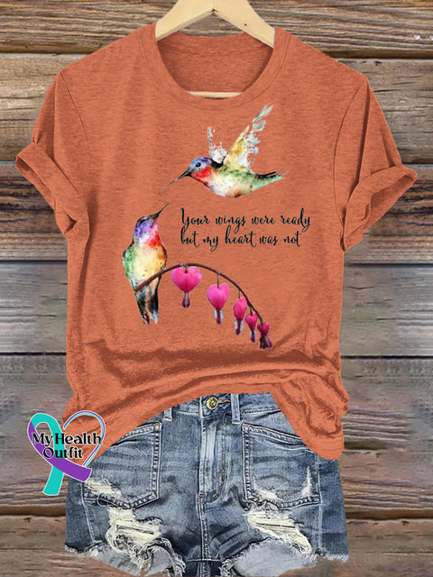 Your Wings Are Ready But My Heart Isn’t Bird Print Casual Crew Neck Short Sleeve T-Shirt Orange / S