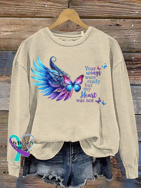 Your Wings Were Ready But My Heart Not Butterfly Wings Printed Casual Crew Neck Sweatshirtf Beige / S