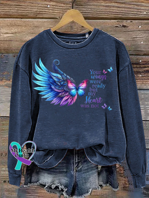 Your Wings Were Ready But My Heart Not Butterfly Wings Printed Casual Crew Neck Sweatshirtf NavyBlue / S