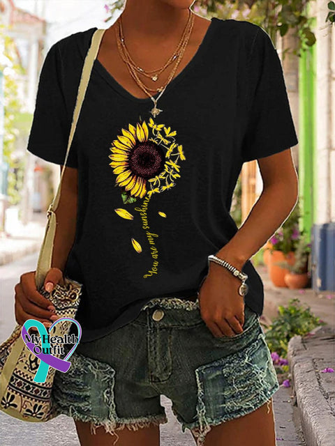 ’You’re My Sunshine’ Sunflower Graphic Printed Women’s Casual T-Shirt Black / S