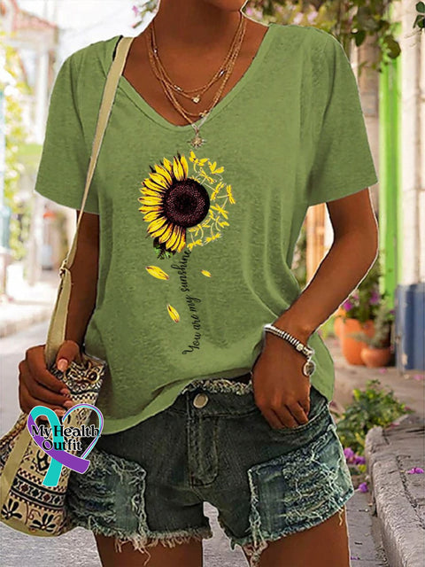 ’You’re My Sunshine’ Sunflower Graphic Printed Women’s Casual T-Shirt Green / S