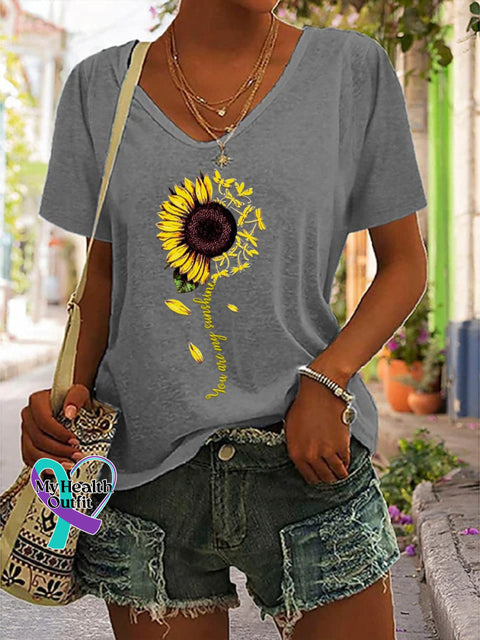 ’You’re My Sunshine’ Sunflower Graphic Printed Women’s Casual T-Shirt Grey / S