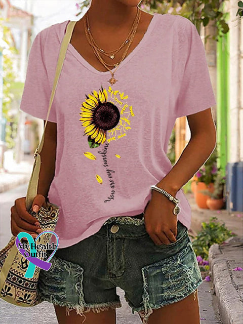 ’You’re My Sunshine’ Sunflower Graphic Printed Women’s Casual T-Shirt Pink / S