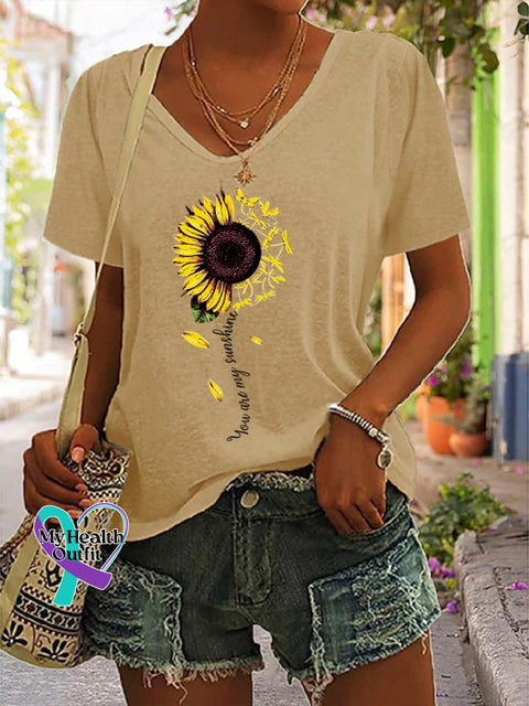’You’re My Sunshine’ Sunflower Graphic Printed Women’s Casual T-Shirt Sand / S
