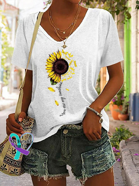 ’You’re My Sunshine’ Sunflower Graphic Printed Women’s Casual T-Shirt White / S