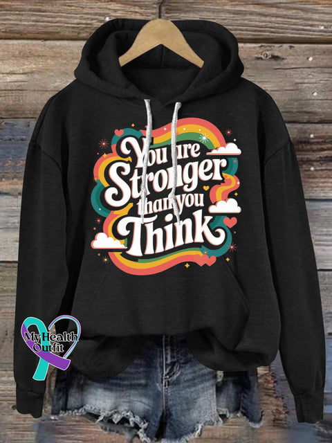 You’re Stronger Than Think Rainbow Print Casual Hoodie Black / S
