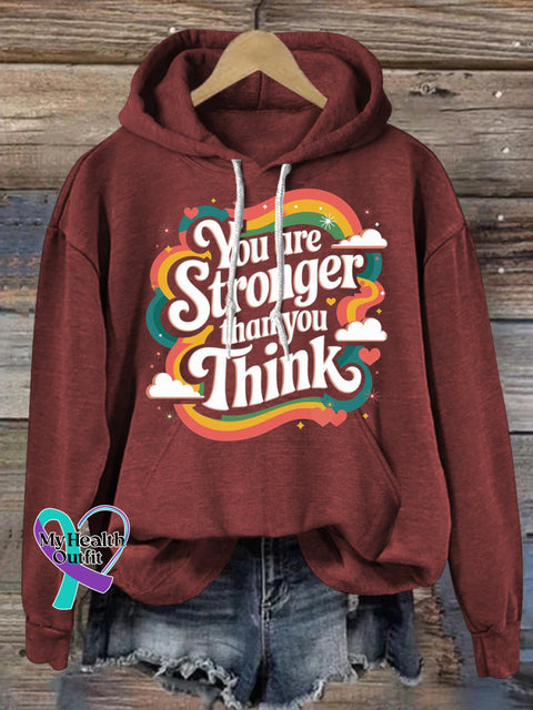 You’re Stronger Than Think Rainbow Print Casual Hoodie Brown / S