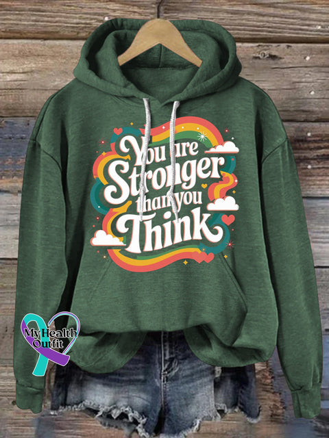 You’re Stronger Than Think Rainbow Print Casual Hoodie Green / S