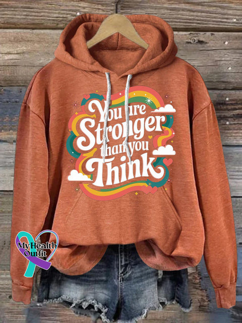 You’re Stronger Than Think Rainbow Print Casual Hoodie Orange / S