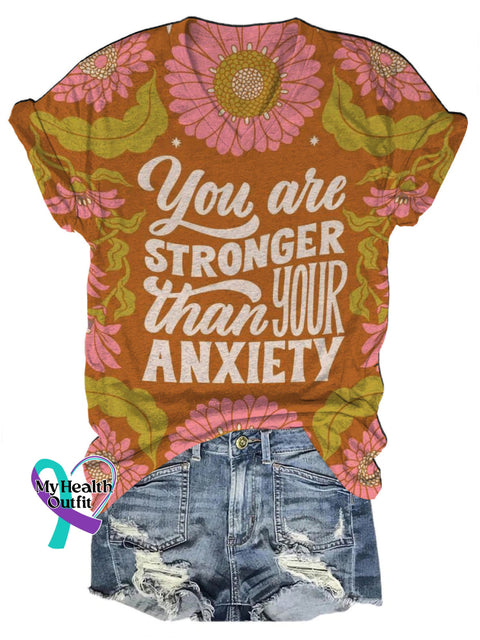 You’re Stronger Than Your Anxiety Printed Casual V-Neck Short Sleeve T-Shirt Multicolor / S
