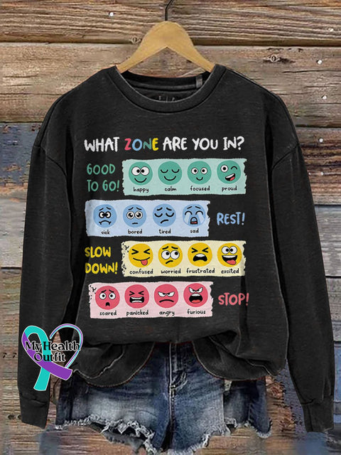 Zone Of Regulation Mental Health Teacher Casual Print Sweatshirt Black / S