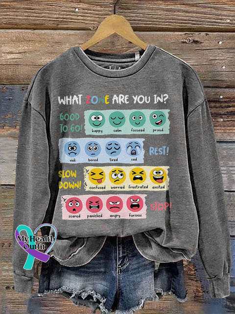 Zone Of Regulation Mental Health Teacher Casual Print Sweatshirt Grey / S