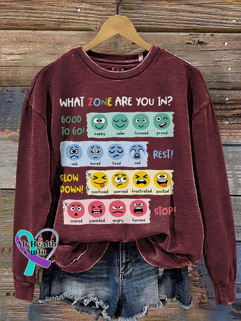 Zone Of Regulation Mental Health Teacher Casual Print Sweatshirt Maroon / S