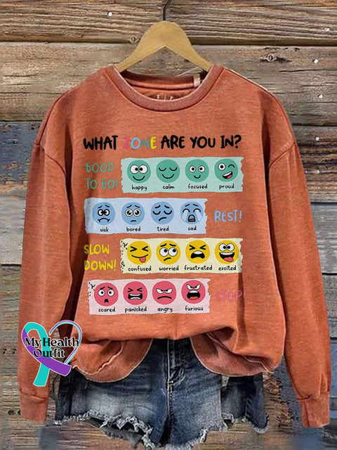 Zone Of Regulation Mental Health Teacher Casual Print Sweatshirt Orange / S
