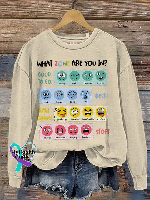 Zone Of Regulation Mental Health Teacher Casual Print Sweatshirt Sand / S