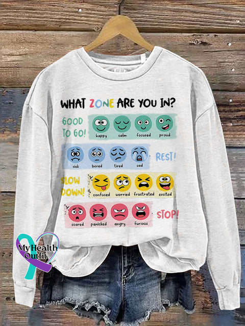 Zone Of Regulation Mental Health Teacher Casual Print Sweatshirt White / S